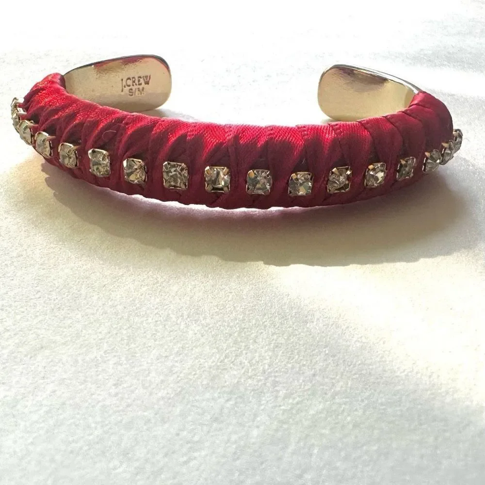 J.Crew red ribbon wrapped rhinestone cuff bracelet